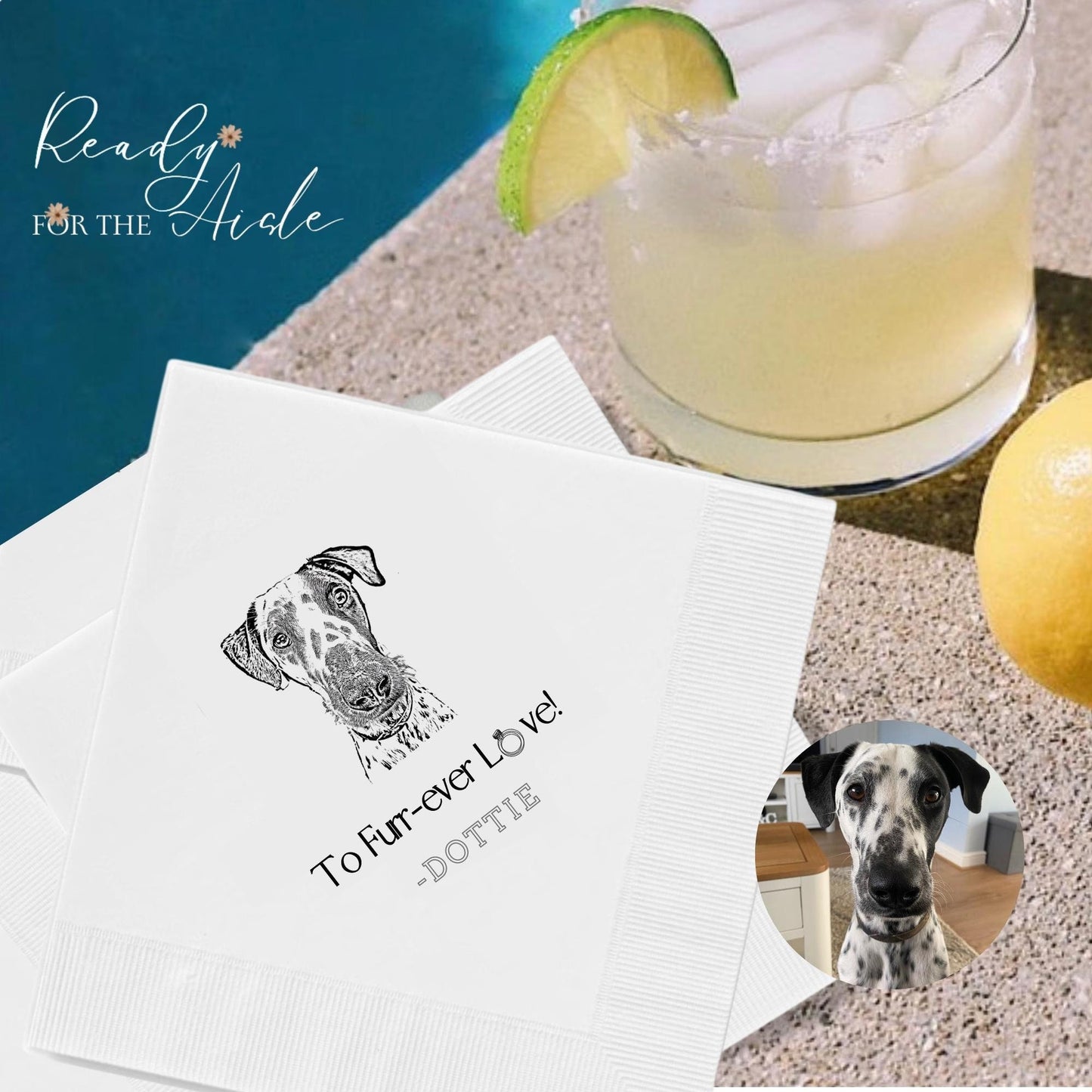 Custom Pet Engagement Napkins, Personalized Dog Wedding Napkins, Custom Pet Wedding Napkins, Cocktail Napkins, Pet Portrait Wedding Napkins