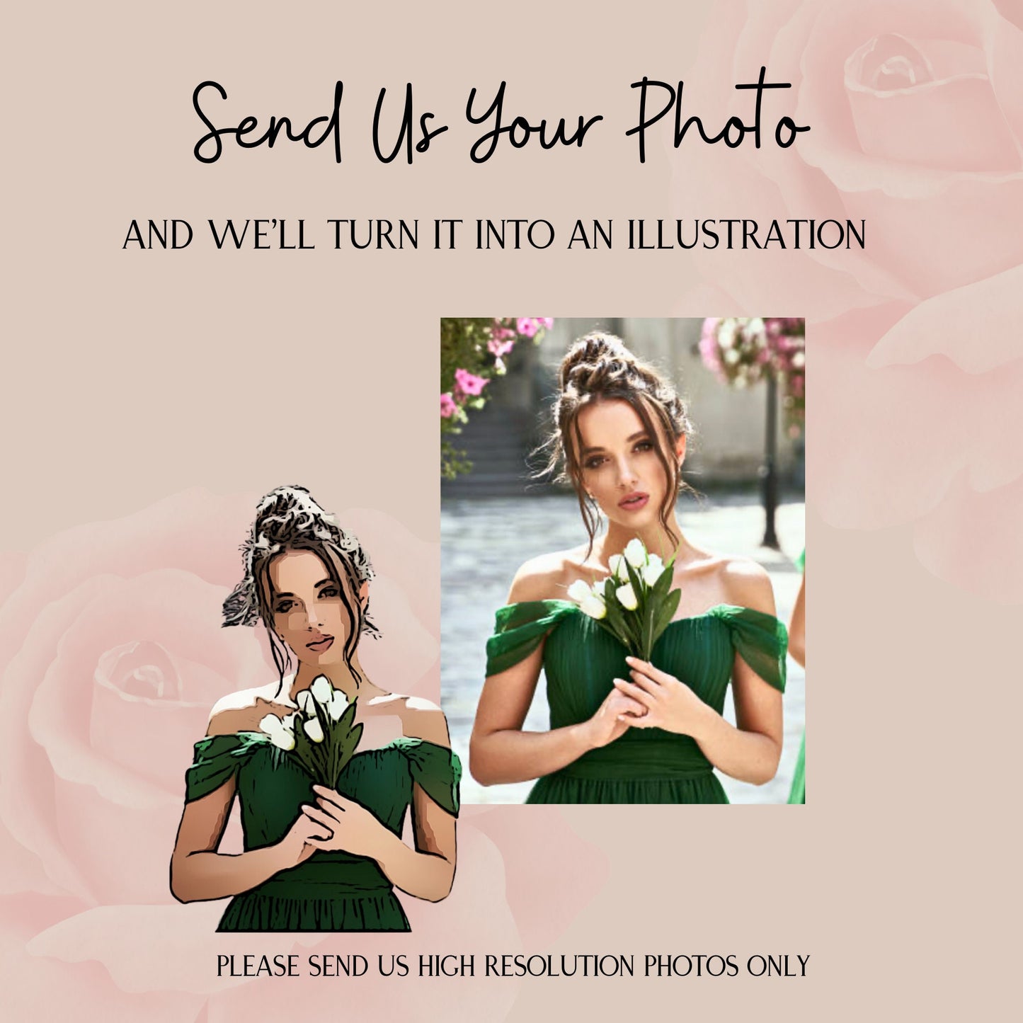 Bridesmaid Photo Personalised Illustration, Personalised Bridesmaid Print, Custom Wedding Photo Illustration,Wedding Gift - DIGITAL FILE