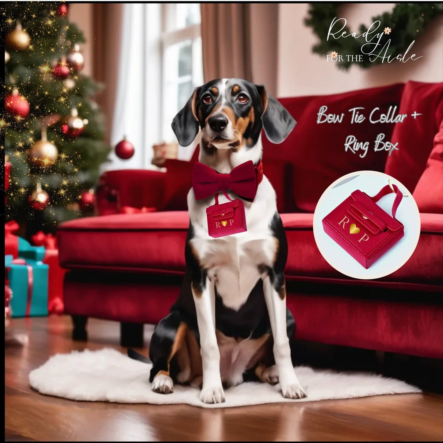 Christmas Dog Proposal | Dog Ring Bearer | Wedding Ring Bearer Pouch for Dogs | Red Velvet Christmas Dog Collar with Engagement Ring Pouch