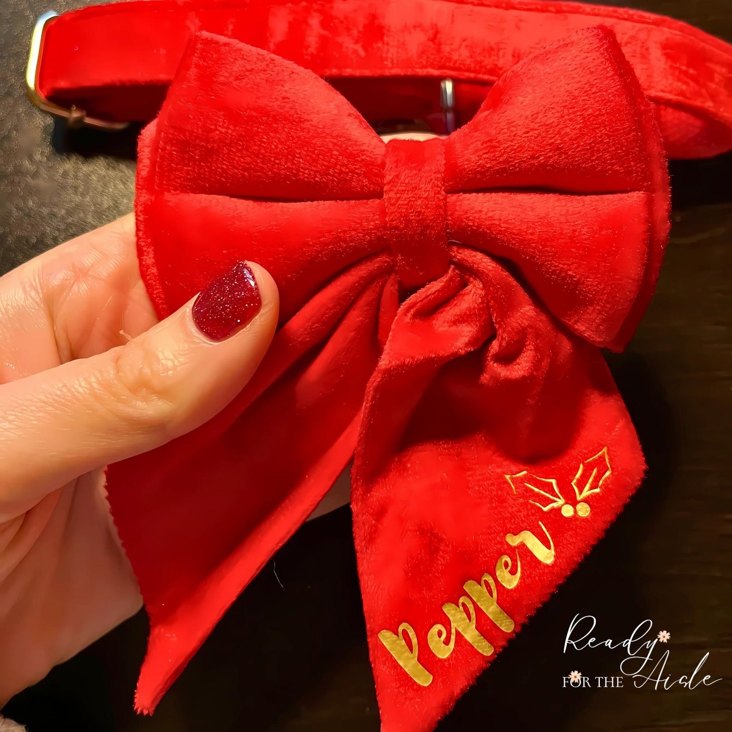 Dog Red Bow Tie Collar, Collar Bow Tie with Pets Name, Dog Name Collar, Red Dog Christmas Bow Collar, Dog Bow Tie, Red Dog Occasion Collar
