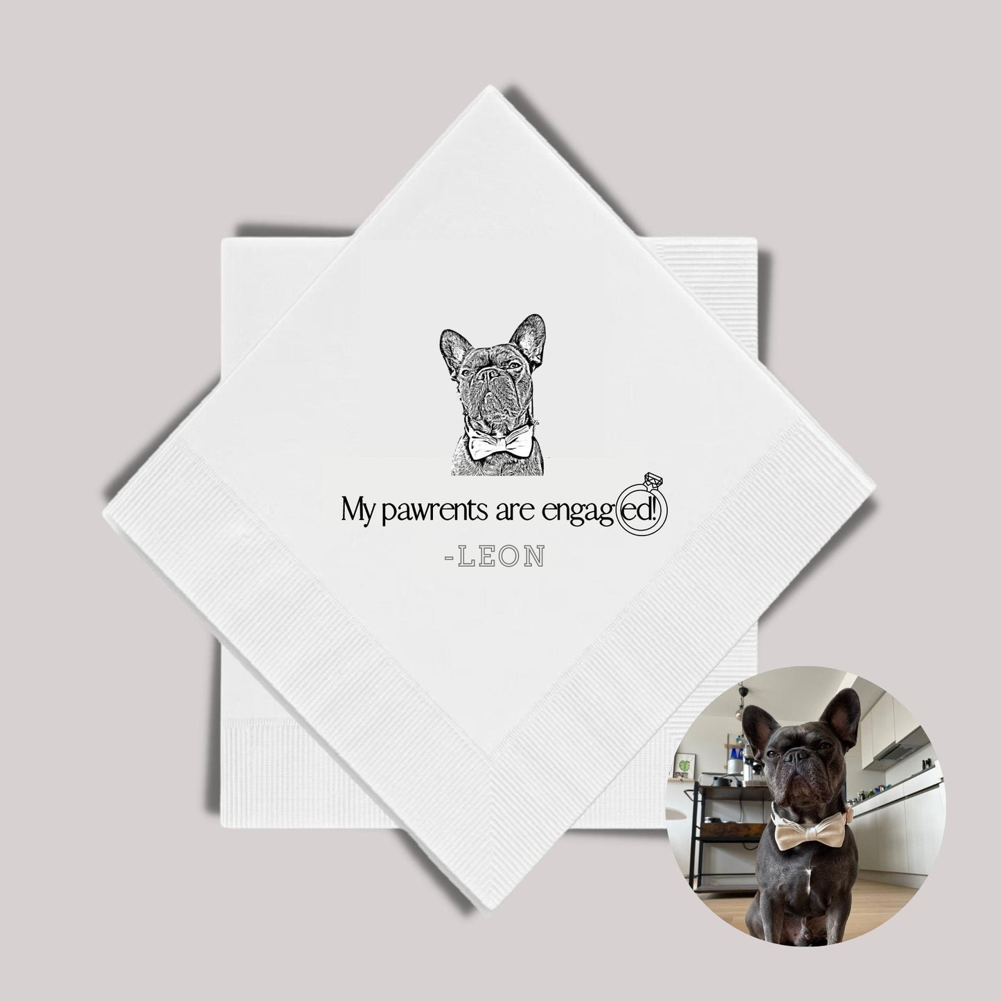 Custom Pet Engagement Napkins, Personalized Dog Wedding Napkins, Custom Pet Wedding Napkins, Cocktail Napkins, Pet Portrait Wedding Napkins