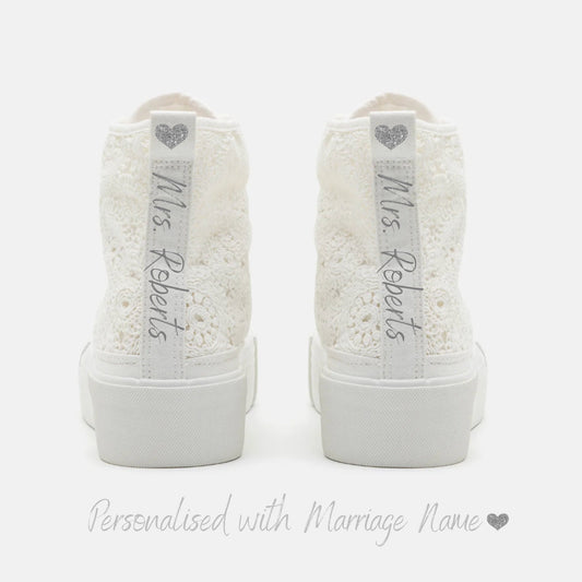 Personalized Bridal Sneakers | White Wedding Converse | Bride Converse | Lace & Pearl Wedding Trainers | Personalised Converse for Wedding