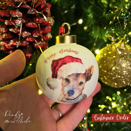 Pet Christmas Bauble | Personalised Dog Christmas Bauble Watercolour | Watercolour Pet Portrait | Dog Xmas Decoration | Cat Christmas Bauble