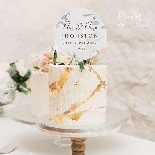 Wedding Cake Topper | Mr & Mrs Cake Topper | Custom Wedding Cake Topper | Eucalyptus Wedding Cake Topper | Acrylic Cake Topper | Cake Sign