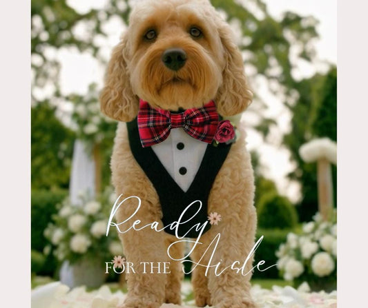 Tartan Dog Tuxedo Harness Outfit | Dog Wedding Outfit | Dog Ring Bearer | Scottish Dog Wedding Outfit | Tartan Bow Tie | Tartan Dog Outfit