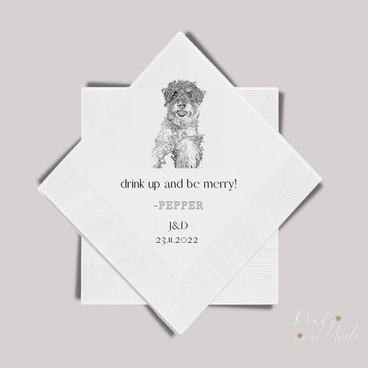 Dog Wedding Napkins, Custom Pet Cocktail Napkins, Personalised Cocktail Napkins, Customized Pet Napkins, Custom Pet Portrait Wedding Napkins