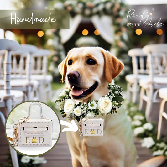 Dog Flower Collar for Wedding with Ring Bearer Box | Dog Ring Bearer | Wedding Ring Bearer Pouch for Dogs | Dog Wedding Flower Collar