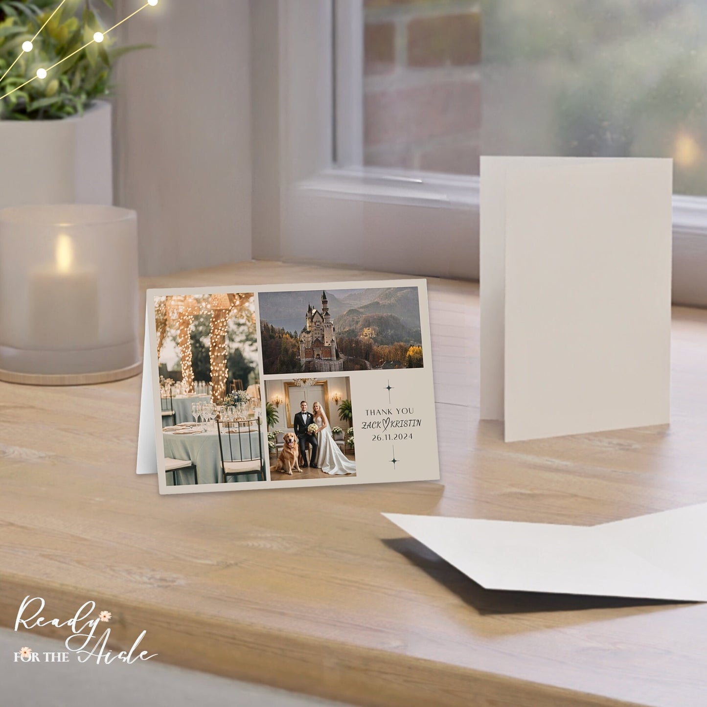 Minimalist Wedding Thank You Cards with Custom Photos,  Vintage Thank You Card with Pictures, Folded Personalised Photo Cards with Envelopes