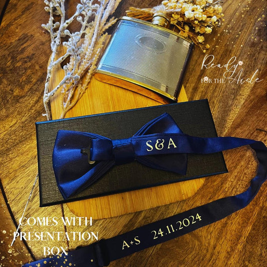 Personalised Bowtie. Men's bowties. Navy Bowtie| Wedding bowties|Menswear. Graduation Bowties. Personalised gifts. Best Man. Groomsmen gifts