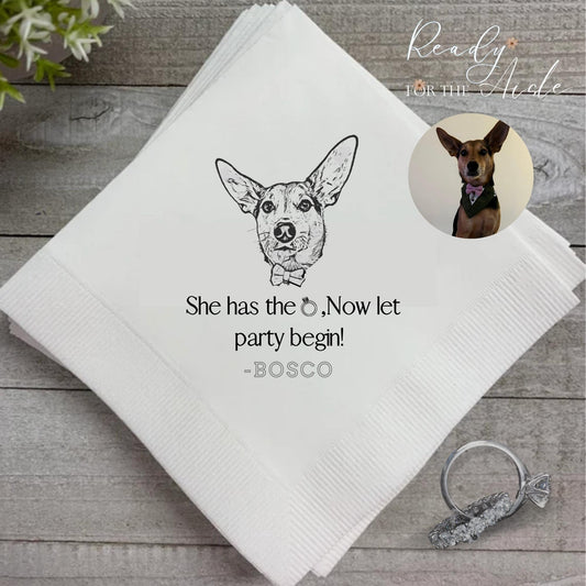 Custom Pet Engagement Napkins, Personalized Dog Wedding Napkins, Custom Pet Wedding Napkins, Cocktail Napkins, Pet Portrait Wedding Napkins