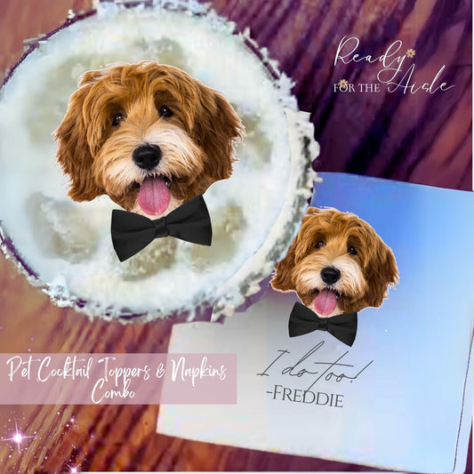 Edible Pet Portraits Drink Topper & Cocktail Napkins COMBO , Custom Edible Drink Topper, Dog Drink Topper and Napkins, Cat Napkins,  Wedding