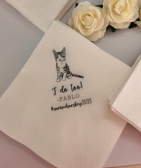 Custom Cat Cocktail Napkins • Personalized Cat Wedding Napkins • Bridal Shower • Rehearsal Dinner Napkins • Cat Party Napkins • Cat Birthday