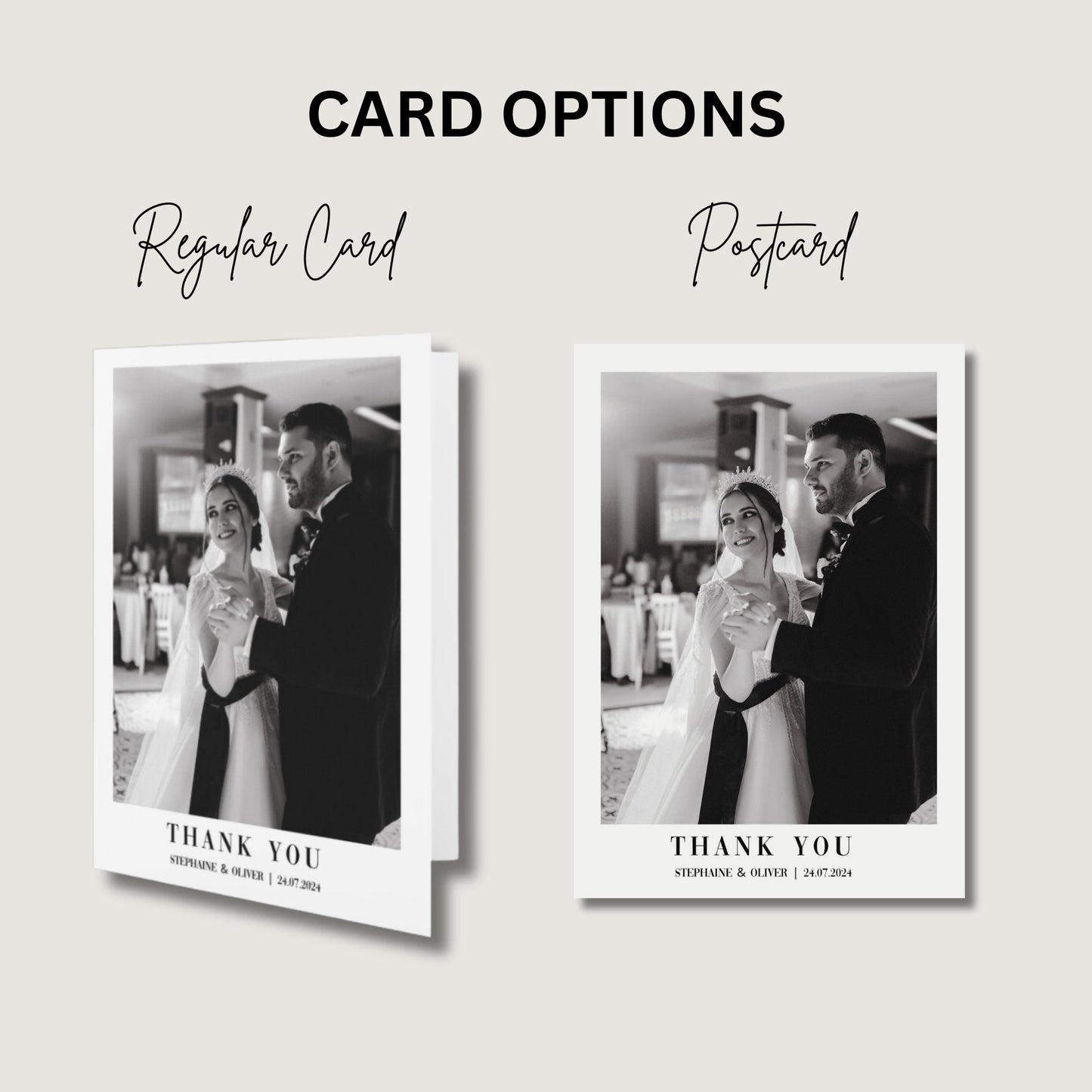 Minimalist Wedding Thank You Cards with Custom Photo,  Vintage Thank You Card with Picture, Folded Personalised Photo Cards with Envelopes