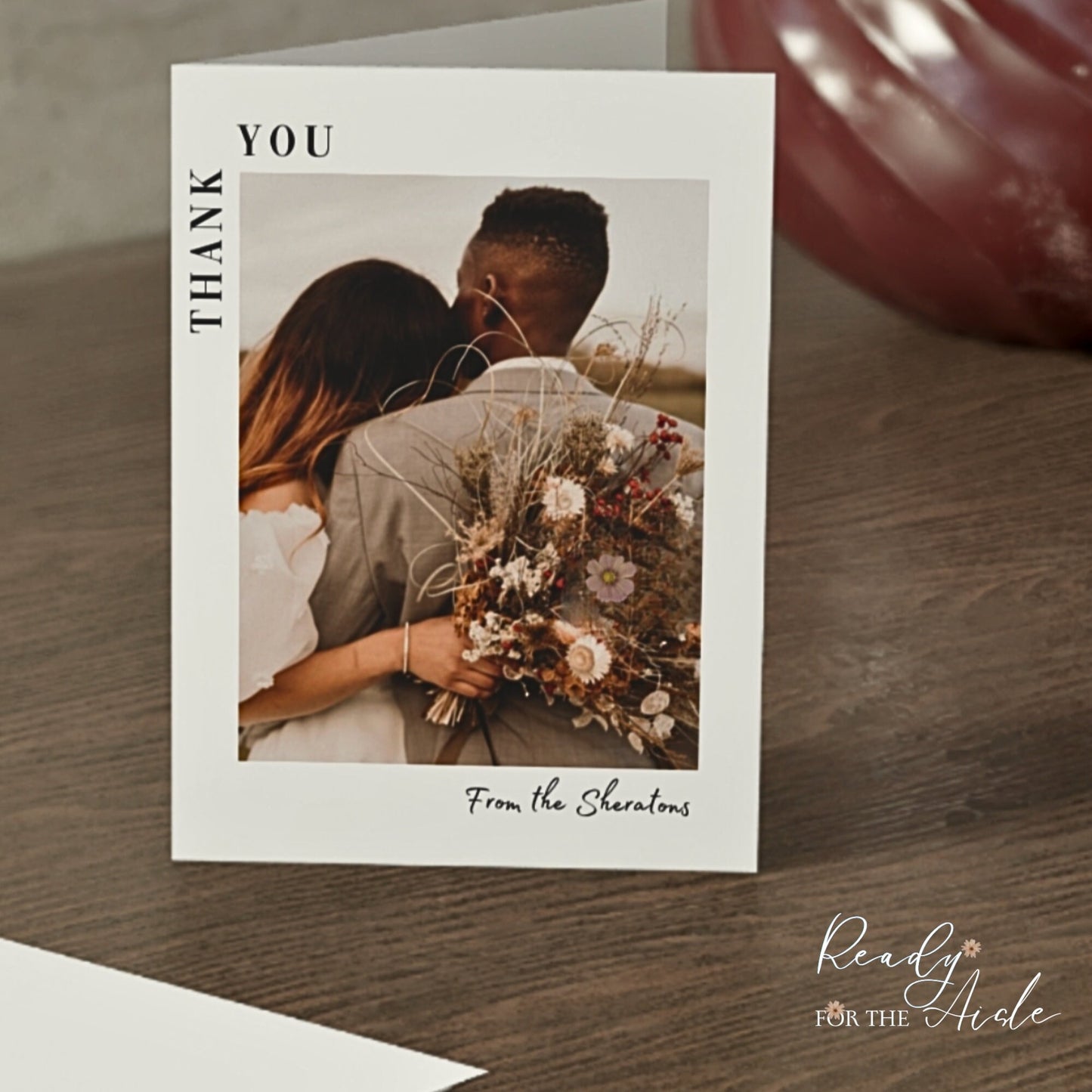 Bohemian Wedding Thank You Cards with Custom Photo,  Rustic Thank You Card with Picture, Folded Personalised Photo Cards with Envelopes