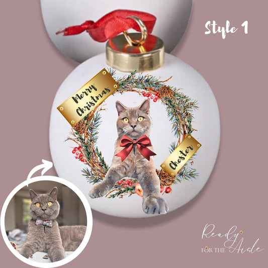 Pet Christmas Bauble | Personalised Cat Christmas Bauble Watercolour | Watercolour Pet Portrait | Cat Xmas Decoration | Cat Christmas Bauble