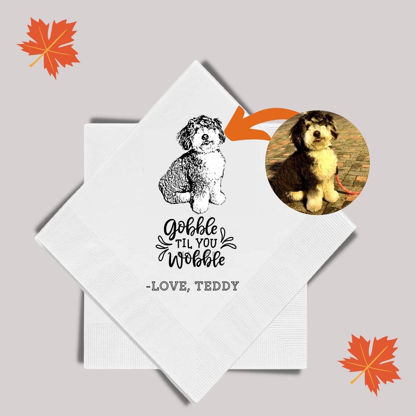 Thanksgiving Party Napkins, Custom Pet Napkins, Gobble Til You Wobble Napkins, Thanksgiving Party Decor, Happy Thanksgiving Pet Napkins
