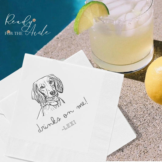 Custom Pet Cocktail Napkins, Dog Wedding Napkins, Custom Pet Cocktail Napkins, Customized Pet Napkins, Custom Pet Portrait Wedding Napkins
