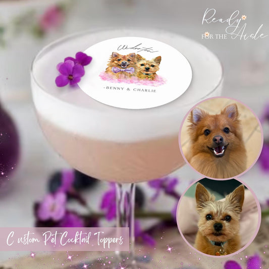 Pet portrait Wafer drink topper, cocktail topper, custom edible drink topper, pet party drink toppers, dog drink topper, cat toppers wedding