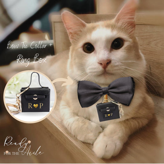 Cat Ring Bearer | Wedding Ring Bearer Pouch for Cat | Cat Wedding Outfit | Personalised Pet Wedding Ring Holder | Wedding Bow Tie Collar