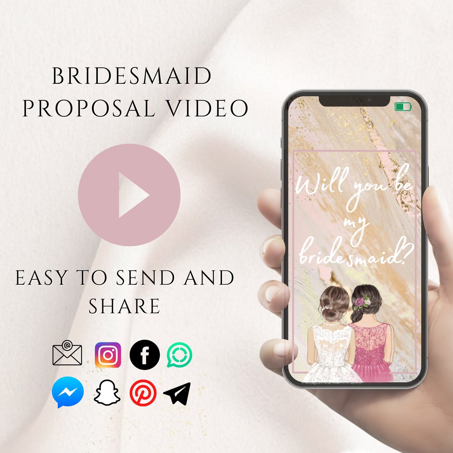 Bridesmaid Proposal Video, Will You Be My Bridesmaid/Maid of Honor, Digital Electronic Invitation, Animated Video Text, Instant download