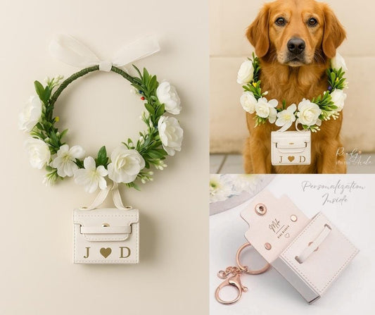 Dog Flower Collar for Wedding with Ring Bearer Box | Dog Ring Bearer | Wedding Ring Bearer Pouch for Dogs | Dog Wedding Flower Collar