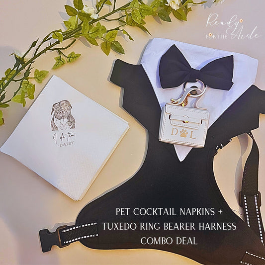 Custom Dog Cocktail Napkins & Dog Tuxedo Outfit Combo , Dog Wedding Napkins, Customized Pet Napkins, Dog Ring Bearer, Dog Wedding Outfit