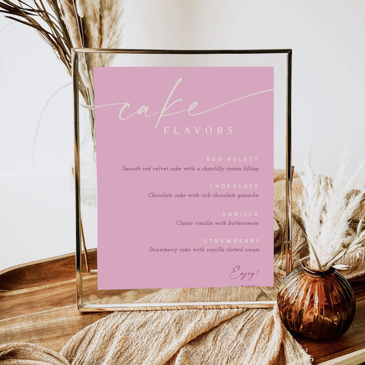 Pink Cake Flavors Sign, Minimalist Desserts Sign, Printable Dessert Bar Sign, Wedding Cake Flavors Sign, Edit with TEMPLETT