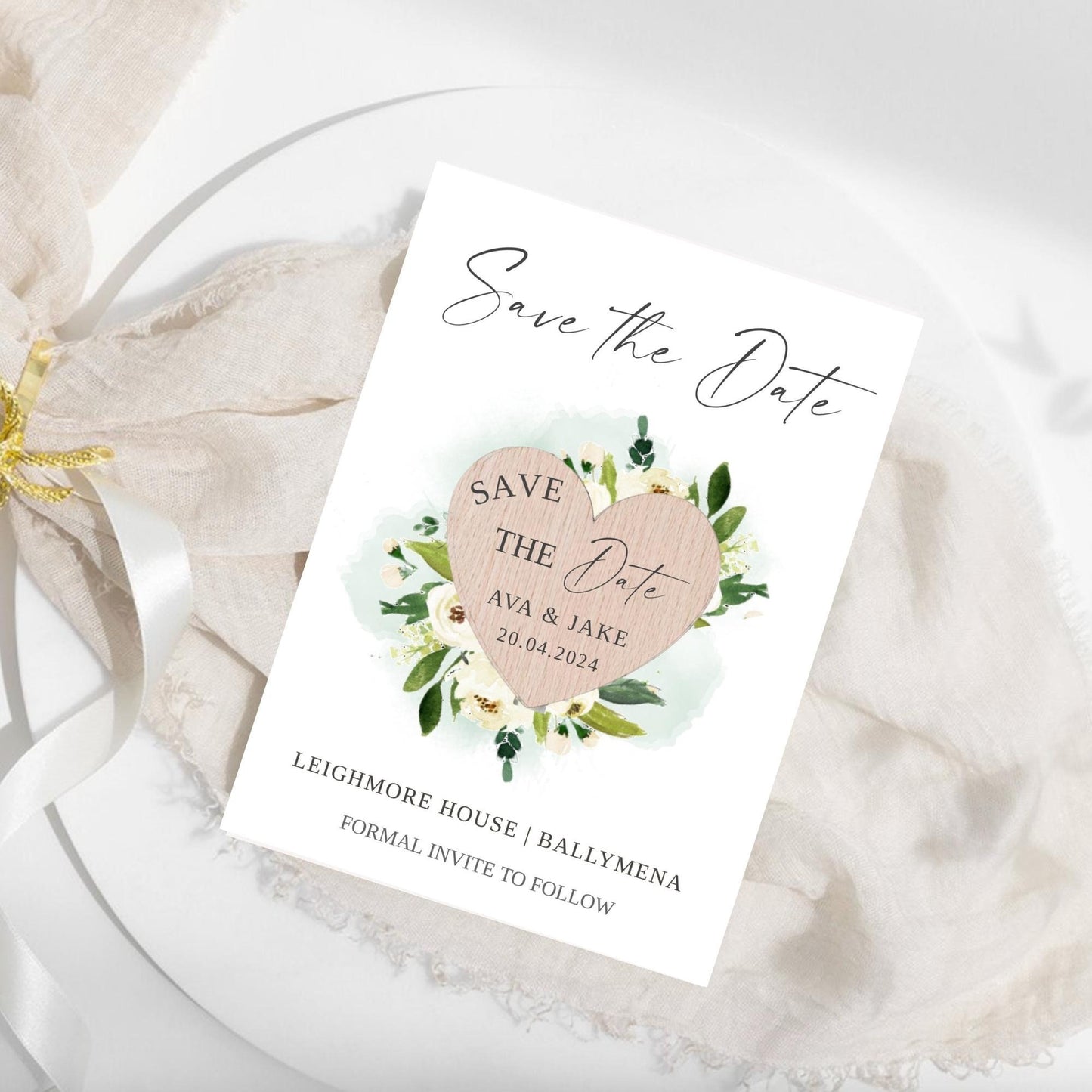 Save The Date Cards with Wooden Magnets | Rustic Save The Dates with Envelopes | Modern Elegant Save The Dates | Greenery Save The Dates