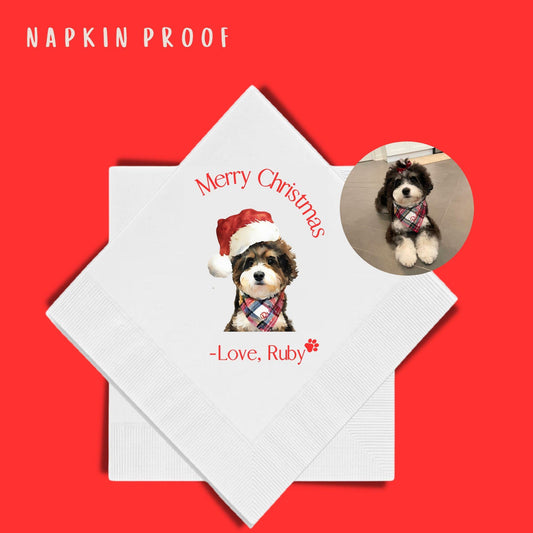 Custom Pet Cocktail Napkins, Dog Christmas Napkin, Red Pet Christmas Napkins, Customized Pet Napkins for Christmas, Christmas Party Napkins