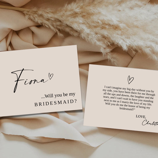 Personalised Will you be my bridesmaid Card, Bohemian Proposal Cards, Bridal Party Cards, CLASSIC ELEGANT DESIGN, cards, editable download,