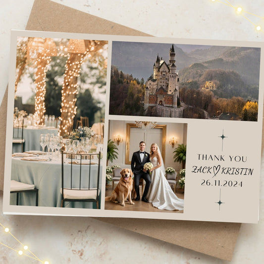 Minimalist Wedding Thank You Cards with Custom Photos,  Vintage Thank You Card with Pictures, Folded Personalised Photo Cards with Envelopes