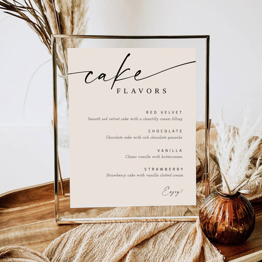 Cake Flavors Sign, Minimalist Desserts Sign, Printable Dessert Bar Sign, Wedding Cake Flavors Sign, Edit with TEMPLETT