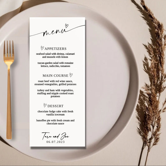 Wedding Menu Template, Wedding Buffet Menu, Minimalistic Menu, Templett, Instant Download, Try Before Purchase, Editable & Printable Menu