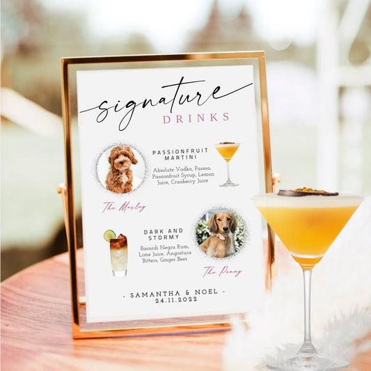 Dog Cocktail Sign | Dog Signature Drinks Sign | Pet Signature Cocktail Sign | Cocktail Signs | Wedding Bar Menu Sign | Edit with TEMPLETT