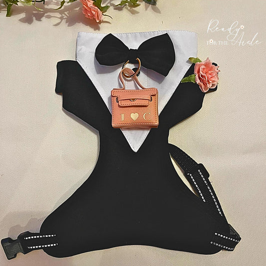 Dog Tuxedo Harness Outfit | Dog Wedding Outfit | Dog Ring Bearer | Personalised dog wedding outfit with ring bearer box | Pink Dog Wedding