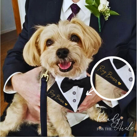 Personalised Tuxedo Collar for dogs | Dog Best Man | Dog Ring Bearer | Dog Tuxedo Collar | Slide-on-collar bandana with bow | Dog Wedding