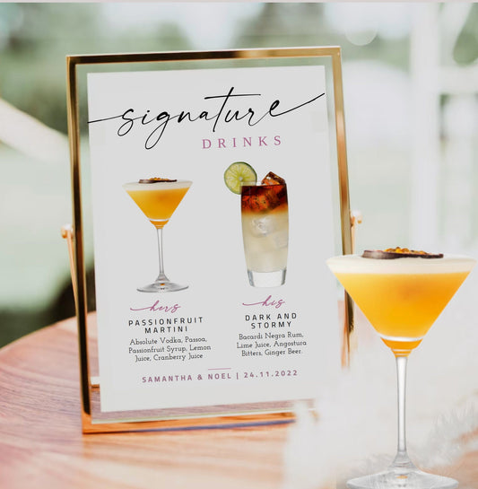 Signature Drinks Sign Template | Editable Drinks Sign | Printable Cocktail Sign | Cocktails Sign | Wedding Bar Menu Sign | TEMPLETT