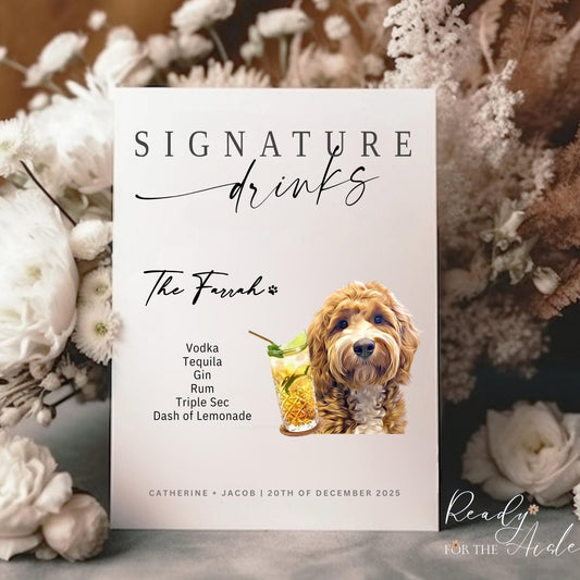 Wedding Cocktail Sign, Dog Signature Drink Sign, Bar Menu, Wedding Sign, Wedding Bar Sign, Bar Wedding Poster, Dog Cocktail Sign