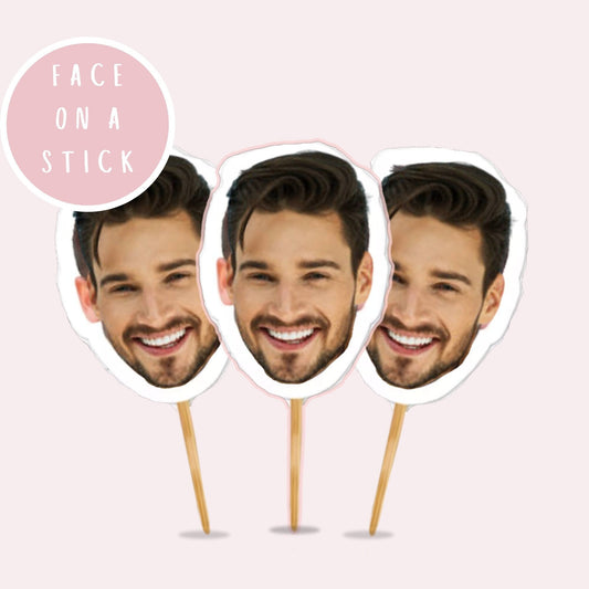 Face on A Stick, Big Groom Heads, Hen Party Decorations, Hen Party Game, Groom Head Cutouts, Face Cupcake Toppers, Funny Bachelorette Ideas