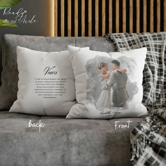 Wedding Cushion with Vows, Wedding Anniversary Custom Gift, Wedding Cushion Pillow Gift, Mr + Mrs Pillow, One Year Married Gift, Bride Gift