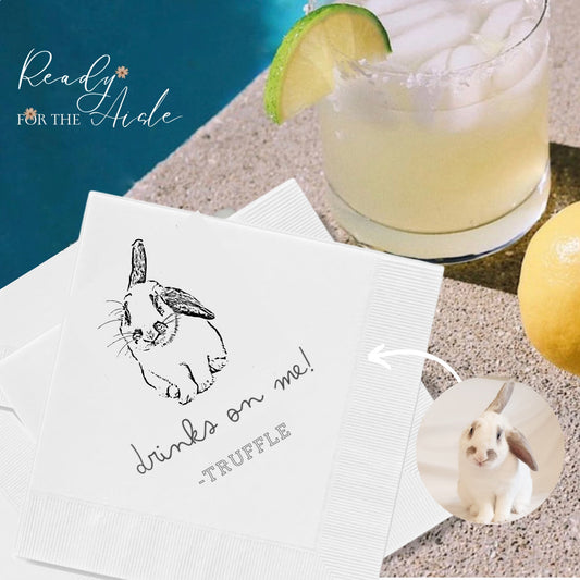Custom Pet Cocktail Napkins, Rabbit Wedding Napkins, Custom Pet Cocktail Napkins, Customised Pet Napkins, Rabbit Portrait Wedding Napkins