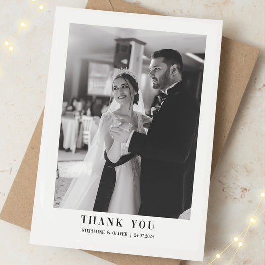 Minimalist Wedding Thank You Cards with Custom Photo,  Vintage Thank You Card with Picture, Folded Personalised Photo Cards with Envelopes