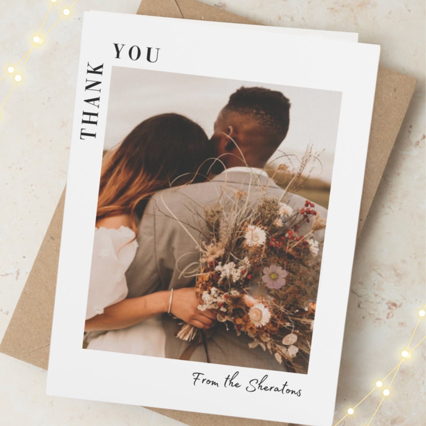 Bohemian Wedding Thank You Cards with Custom Photo,  Rustic Thank You Card with Picture, Folded Personalised Photo Cards with Envelopes